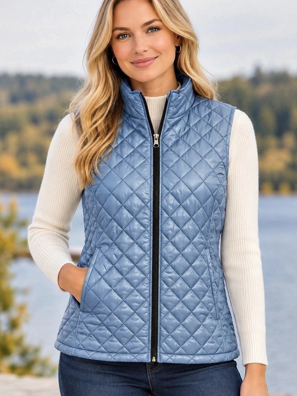 IZOD Quilted Vest in Blue Size women’s Medium